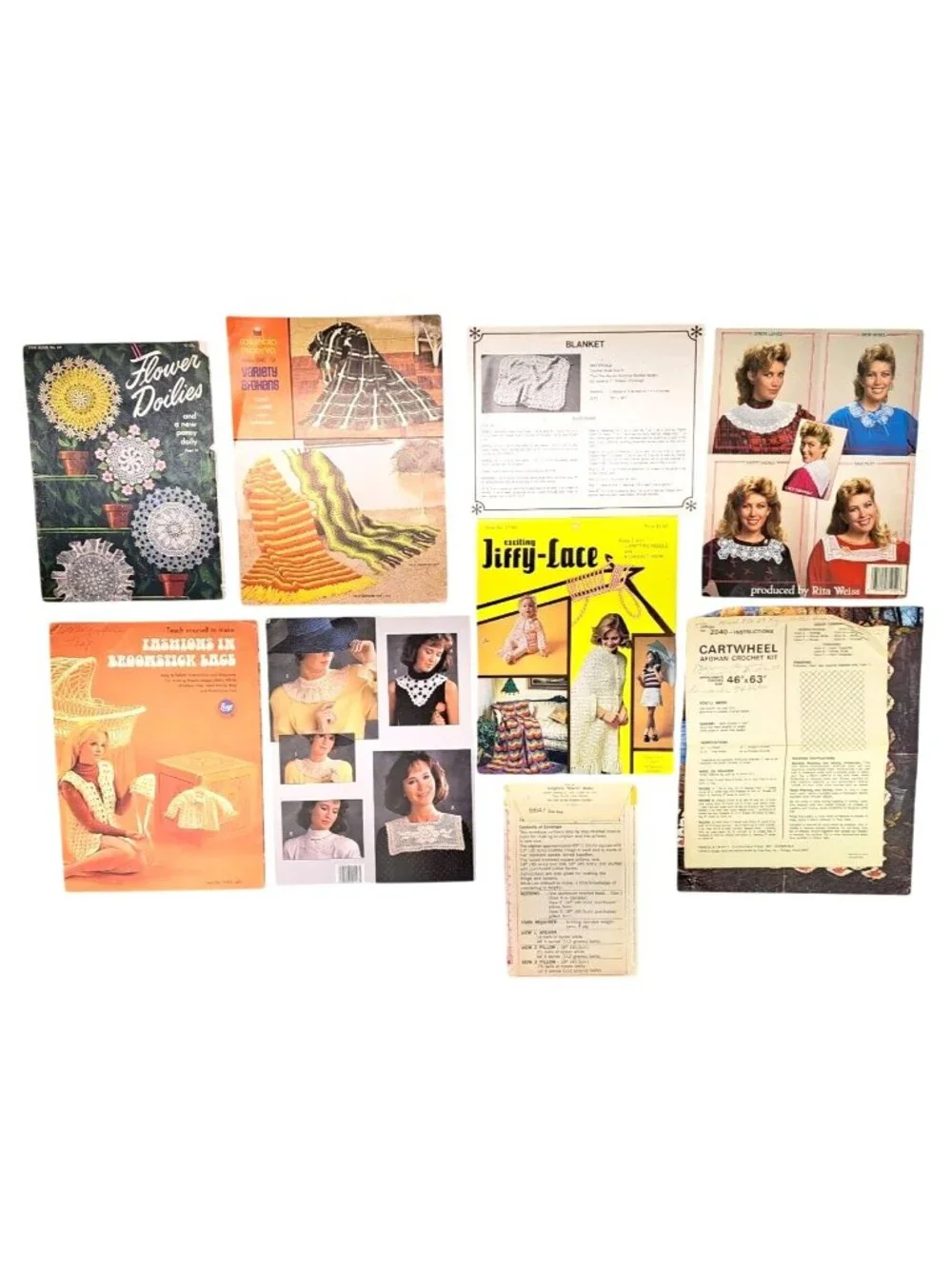 Vintage Crochet Assorted Pattern & Booklet Lot Doilies Collars Blankets Afghans